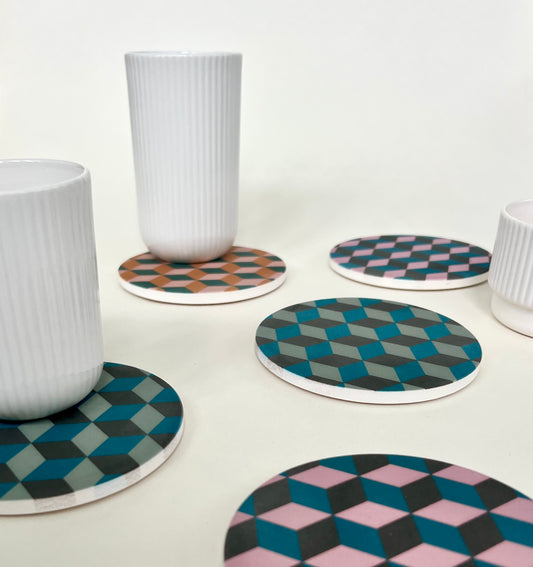 CUBES COASTERS set of 4 ceramic absorbent coasters