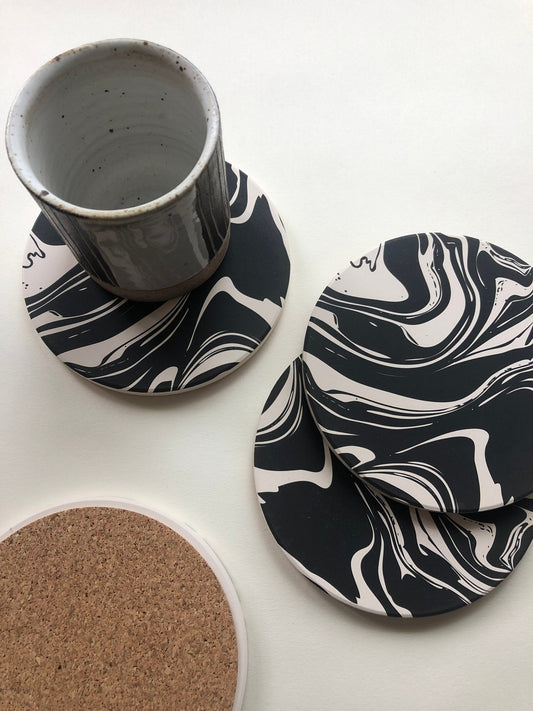 MARBLE COASTERS set of 4 ceramic absorbent coasters