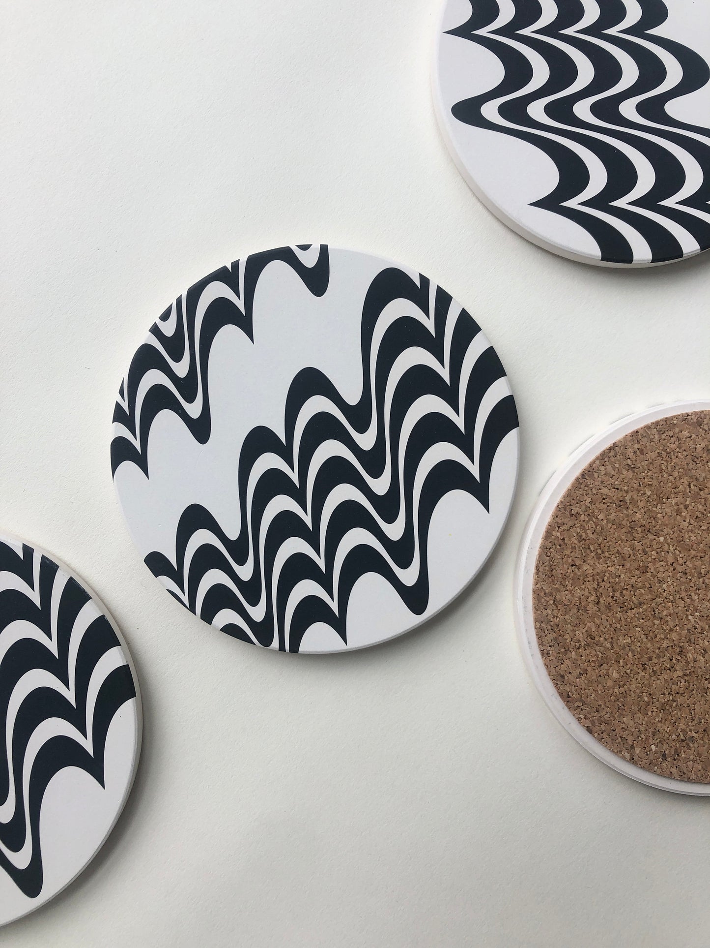 SQUIGGLE COASTERS set of 4 ceramic absorbent coasters