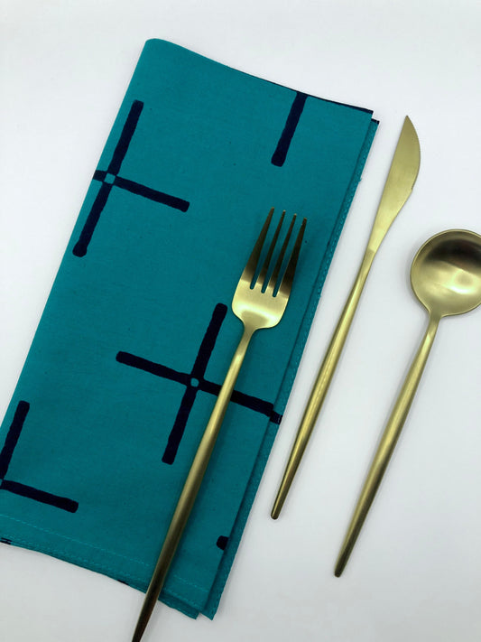 PLUS set of 4 cloth napkins hand printed - dark teal - blue-green