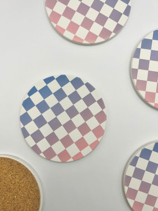 CHECKS COASTERS set of 4 ceramic absorbent coasters