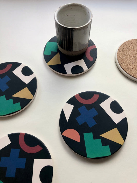 COLLAGE COASTERS set of 4 ceramic absorbent coasters